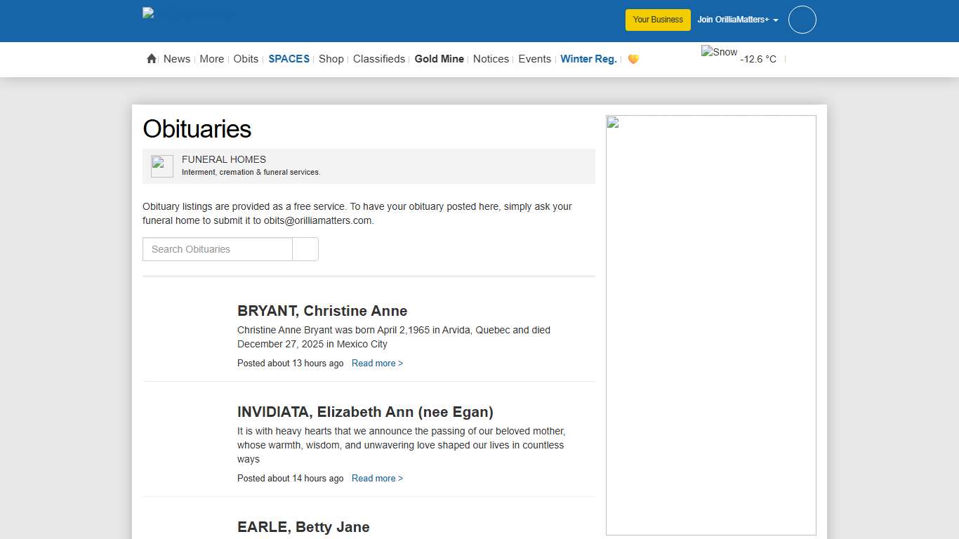 Orillia Obituaries - Orillia News