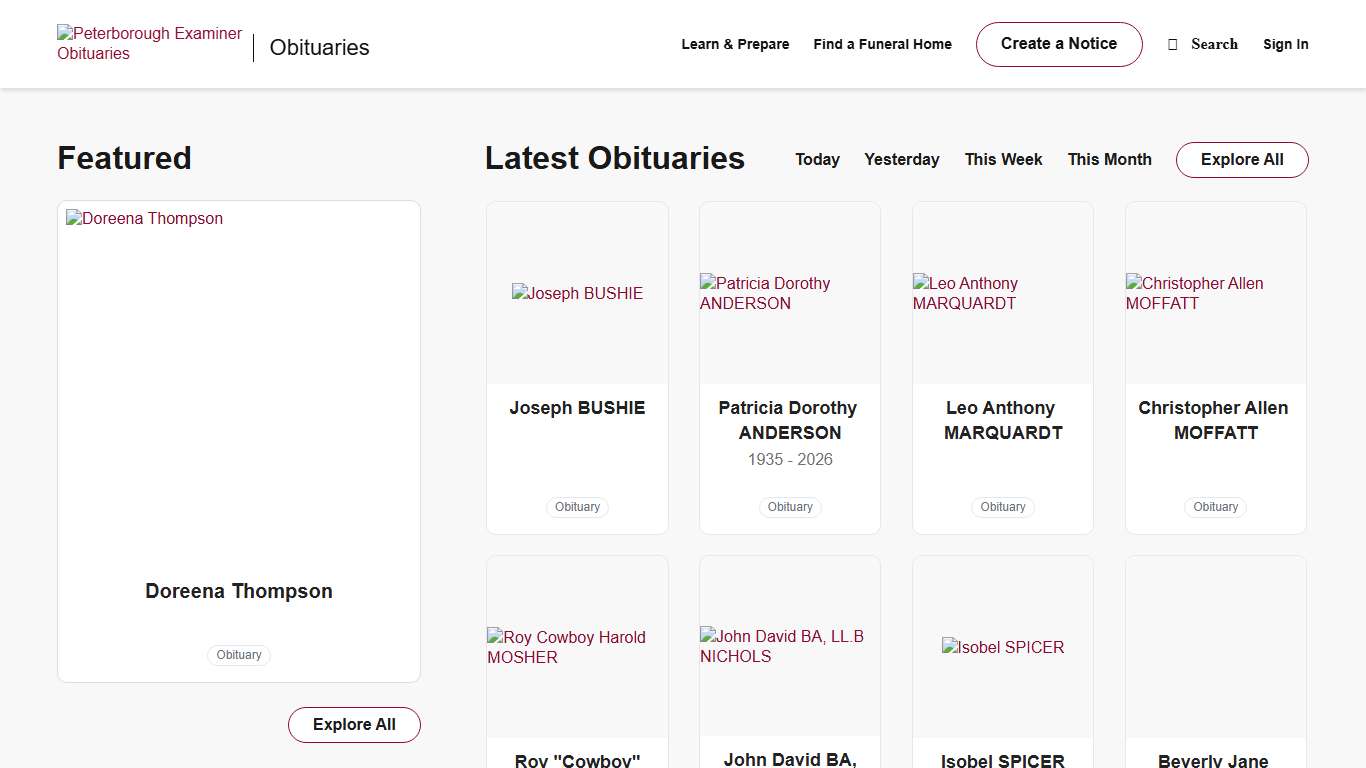 Obituaries | Peterborough Examiner